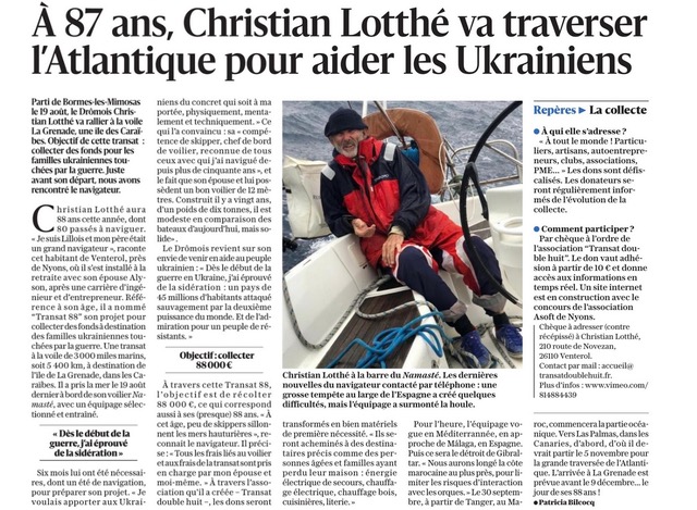 Article de presse Le Dauphiné Libéré du 7 septembre 2023, Patricia Bilcocq